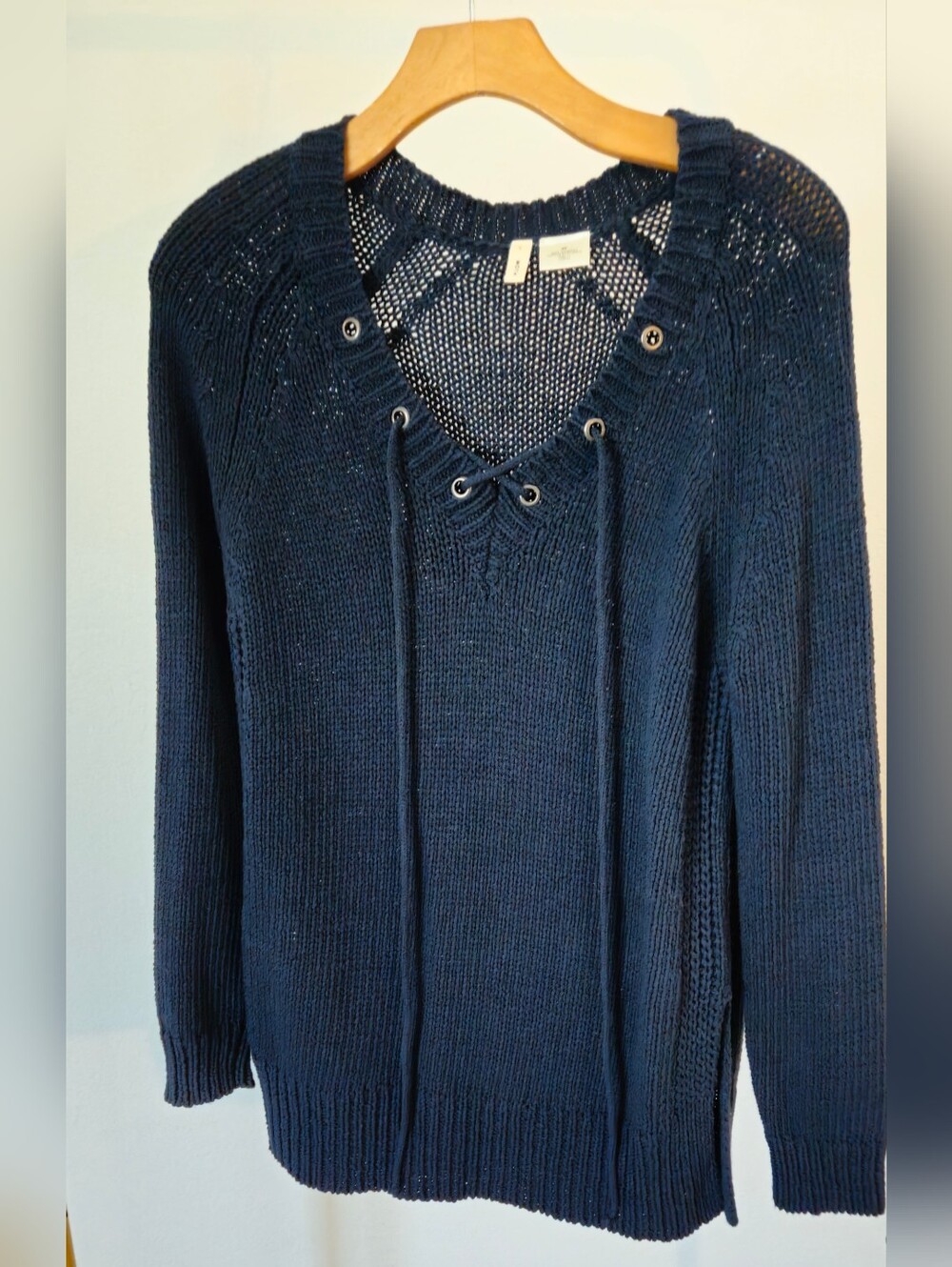 Women's Navy Lace-Up Knit Sweater From Moth, Size Small